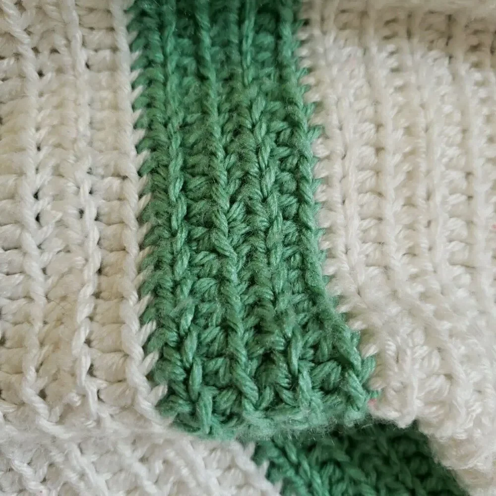 Handmade Crochet Blanket White Green Throw 65x35 Lapghan Knit Gift Cozy Baby